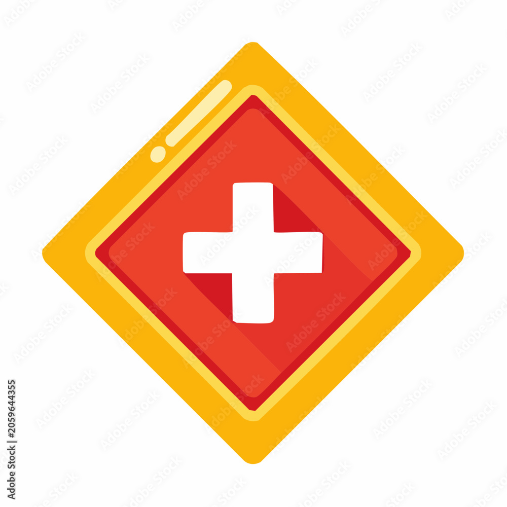 Fototapeta premium Red and Yellow Diamond with White Plus Sign