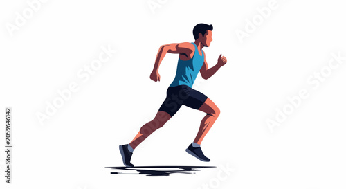 Dynamic runner in motion, athletic male sprinting forward, focused on speed