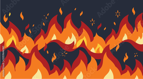 Obraz na plátně Abstract seamless fire wave pattern with stylized orange and red flames on a dark background