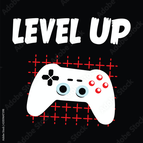 Gaming T-shirt Design with Controller and Level Up Message
