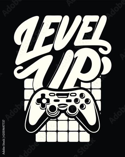 Level Up Gaming Controller Graphic Retro T-Shirt Design