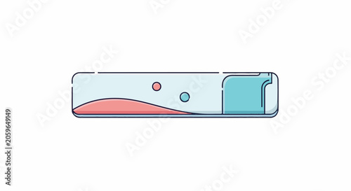 Stylized laboratory container with colorful liquids and bubbles