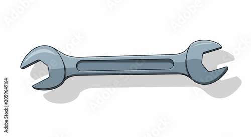 Simple cartoon illustration of a silver double-ended wrench on a white background