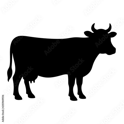 Black cow silhouette isolated on transparent background, perfect for dairy farm logos, beef meat steak branding, vinyl decals, and laser engraving