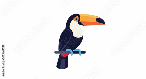 Stylized toucan with a prominent, colorful beak perched on a branch