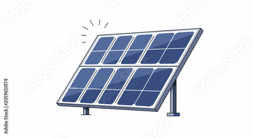 A cartoon solar panel with radiating lines indicating energy