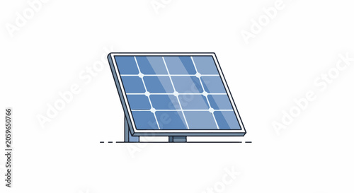 A flat, stylized illustration of a blue solar panel on a white background