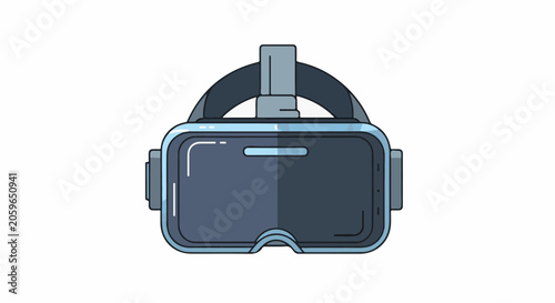 A front view of a virtual reality headset with a strap on top