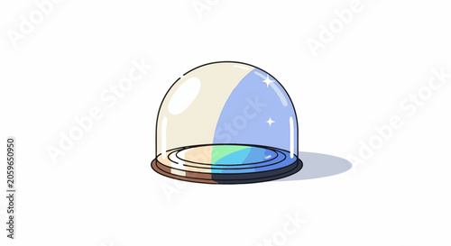 A glass dome with a multicolored, segmented base sits on a surface