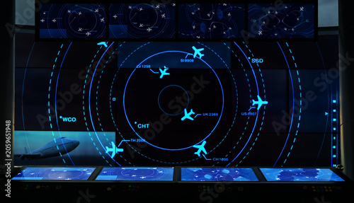 Fotografie Modern Air Traffic Control Center Radar Flight Tracking Screen