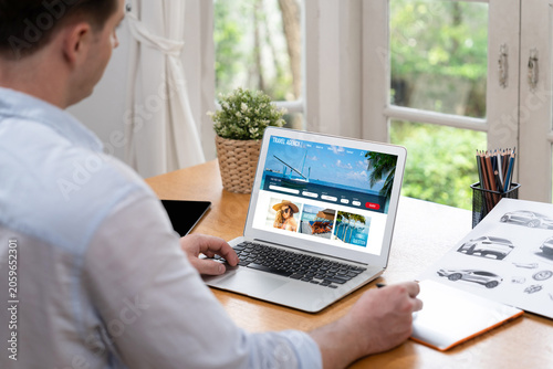 Slika na platnu Online travel agency website for brisk search and travel planning offers deal an