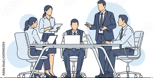 Business professionals engaged in a meeting around a conference table
