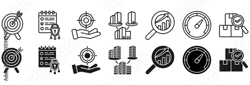 OKR icon set. objectives and key results symbol