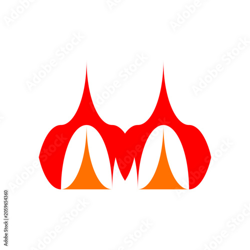 Abstract letter M tech logo vector design with sharp horns and flame elements