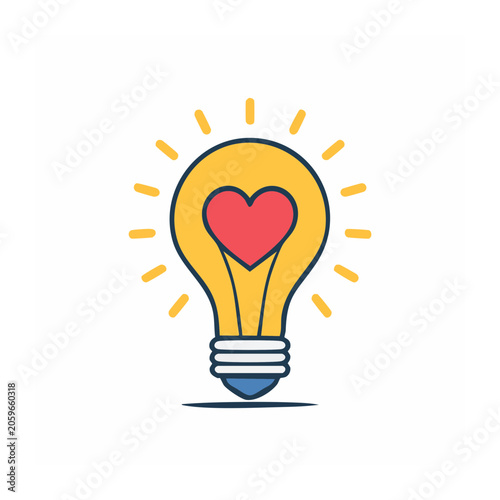 Flat design lightbulb with heart and idea concept
