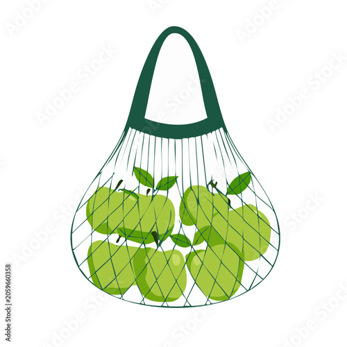 Green Apples in Mesh Shopping Bag Illustration