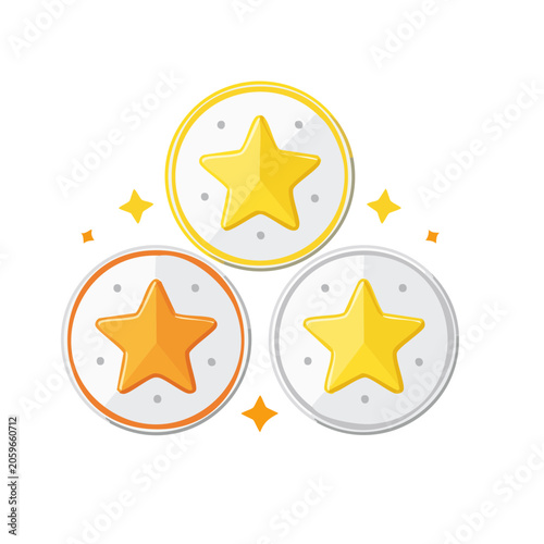 Three stars in circular badges flat illustration