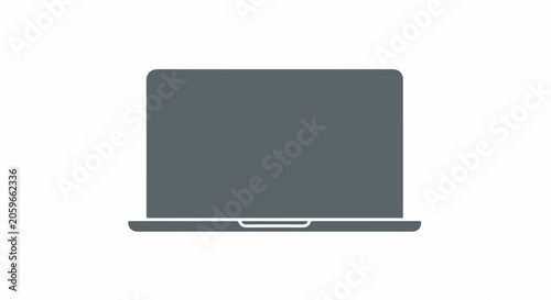 A simple gray graphic of an open laptop computer