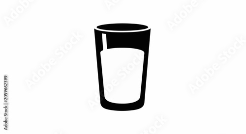 A simple black and white icon depicting a tall glass filled with a white liquid