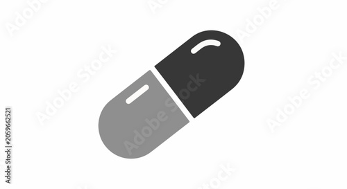 Simple icon of a capsule divided into two colored halves against a white background