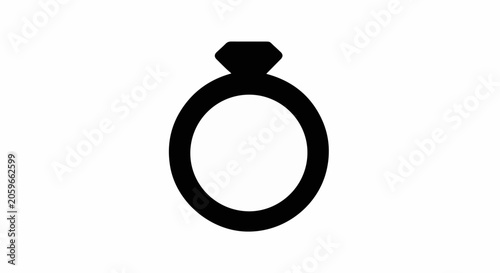 A simple black silhouette of a diamond ring on a white background