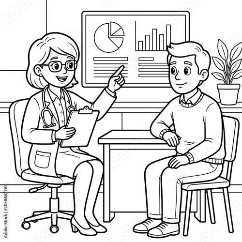 Doctor consulting patient in office coloring page