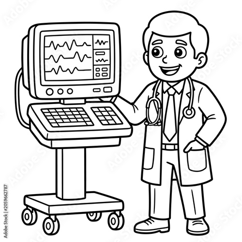 Doctor with medical monitor coloring page