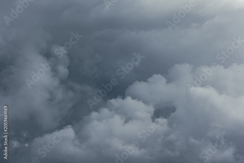 Fényképezés Dramatic gray clouds in the sky. Dark storm weather background.