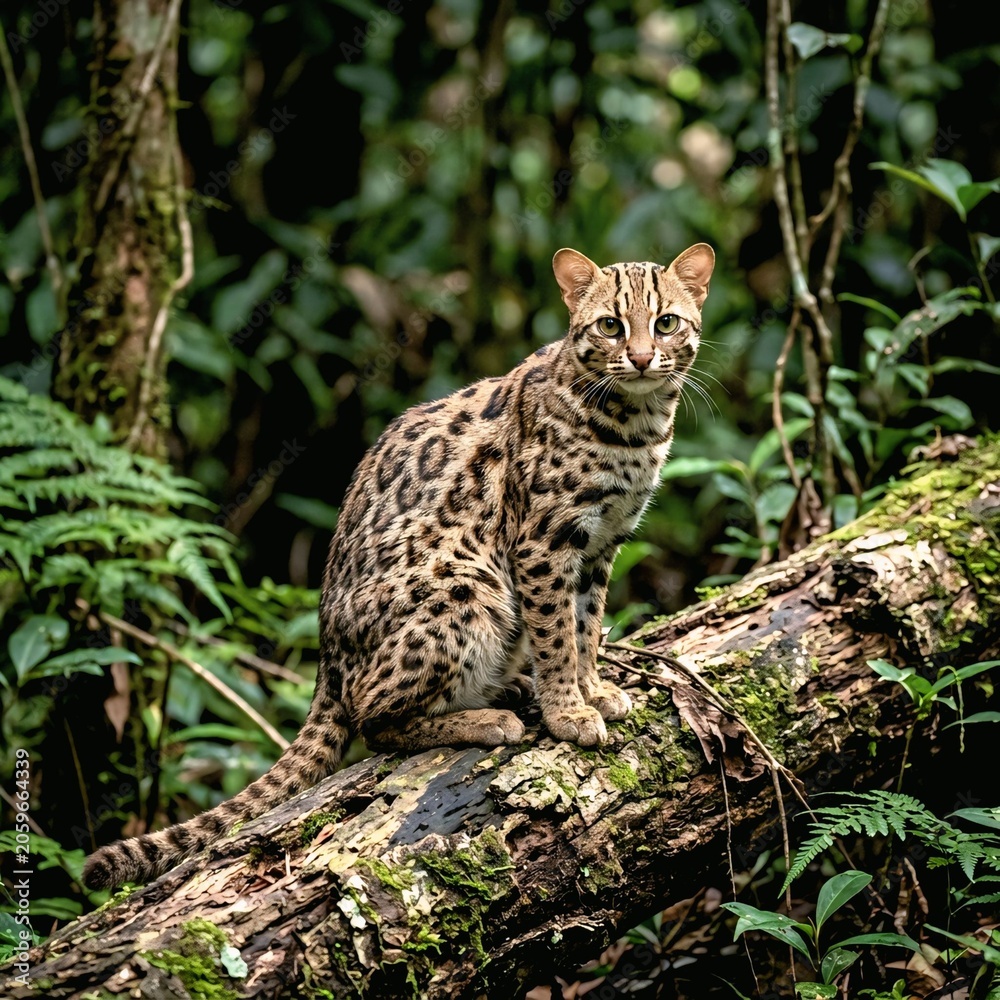 Obraz premium Leopard Cat Resting on Forest Log