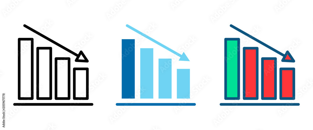 Obraz premium Declining Bar Chart Analytics Icon Collection