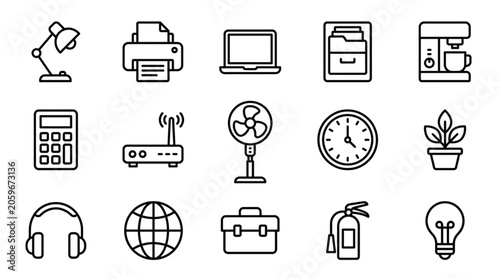 Collection of Office and Technology Icons Vector Illustration.