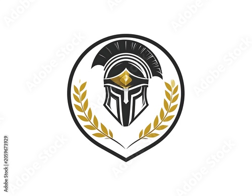 Graphic of a gladiator helmet emblem with a laurel wreath