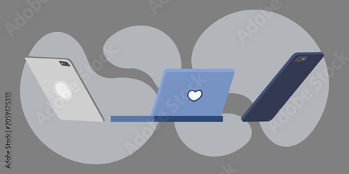 Three gadget set with tablet, laptop and smartphone