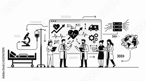 Medical professionals with healthcare and technology