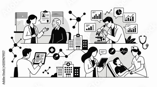 Medical professionals collaborate and analyze data