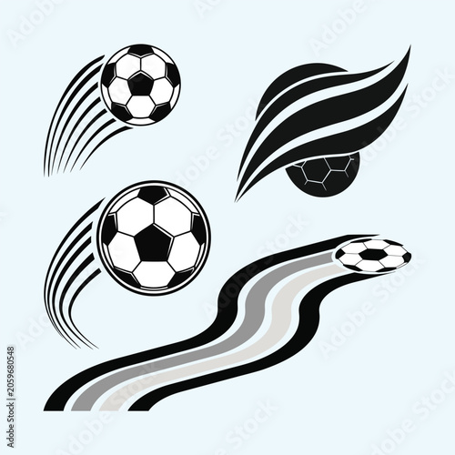 Abstract Soccer Ball Motion Icons Bundle with Dynamic Football Speed Trails Set
