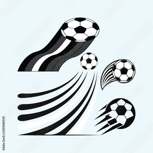 Abstract Soccer Ball Motion Icons Bundle with Dynamic Football Speed Trails Set