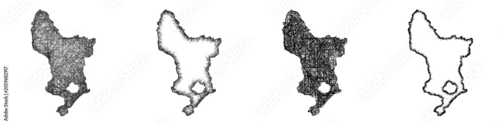 Fototapeta premium Monochrome sketch Derbyshire (England) outline map design set