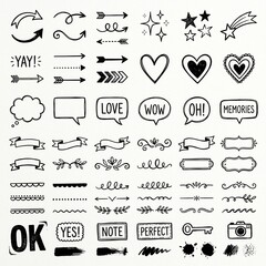 Hand Drawn Doodle Scrapbook Elements Collection on White