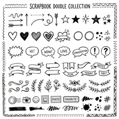 Hand Drawn Doodle Scrapbook Elements Collection on White