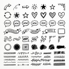 Hand Drawn Doodle Scrapbook Elements Collection on White