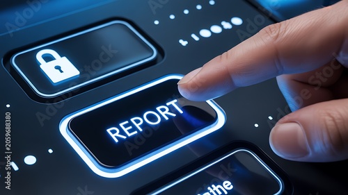Online reporting system concept with digital security and incident submission button