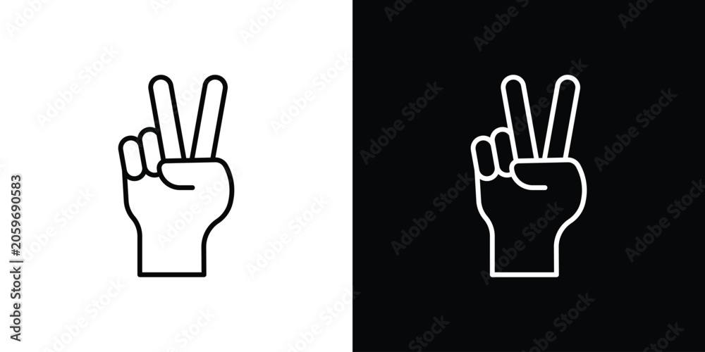 Fototapeta premium Hand peace icon symbol. Vector outline drawing.