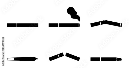 Foto Cigarette Icons Set: Smoking, Broken, Lit, Unlit, Filtered, Rolled Tobacco