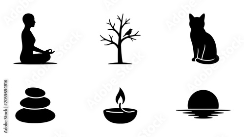 Canvas Print Zen Icons: Meditation, Nature, Wellness, Serenity Symbols