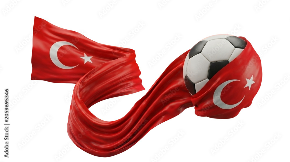 Naklejka premium Soccer ball wrapped in Turkish flag 3D render