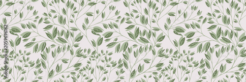 Εκτύπωση καμβά Seamless botanical pattern with delicate green leafy branches on a light background