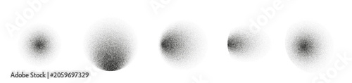 Noise spray round shadow gradients. Set of round grain effect. Dot dissolve texture. Gray stipple vector pattern