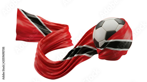 Trinidad and Tobago flag wrapped around soccer ball 3D render