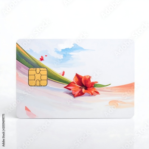 Digitally painted card with a bright red flower and sky